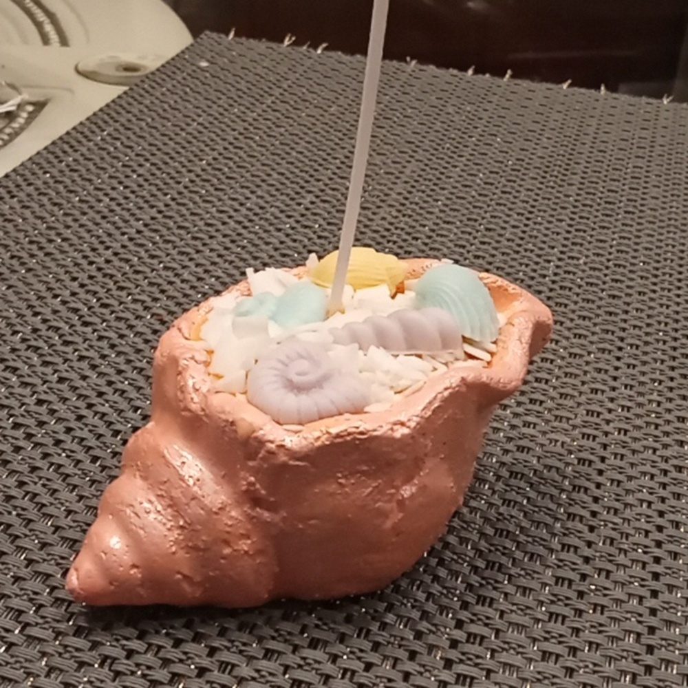 Peach Concrete Seashell Candle Holder